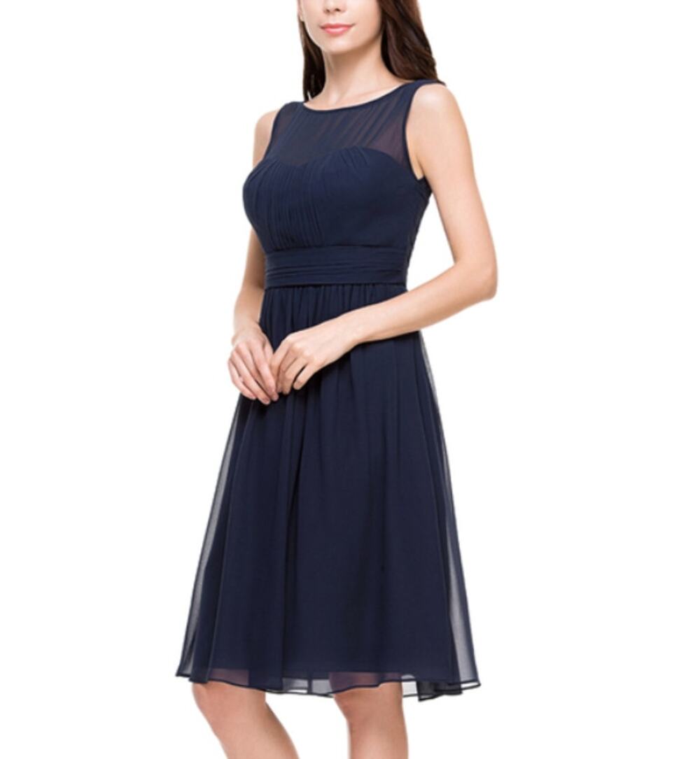 JJ's House Dark Navy Knee-Length Chiffon Bridesmaid Dress Womens 8 Fit & Flarey